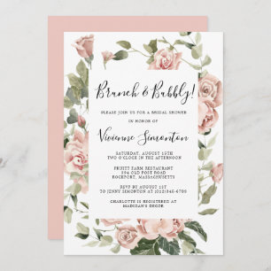 Convite Dusty Pink Rose Floral Brunch e Bubble
