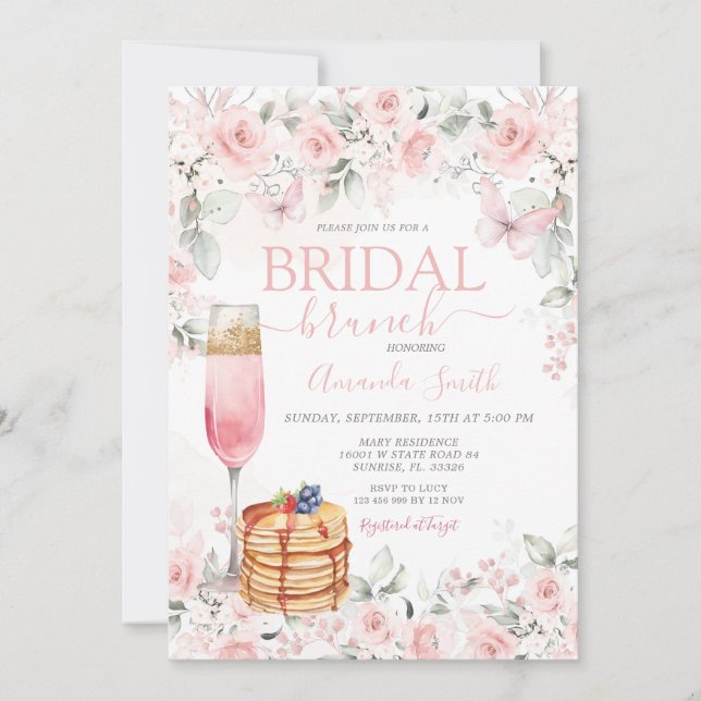 Convite Dusty Pink Roses Bridal Brunch (Frente)