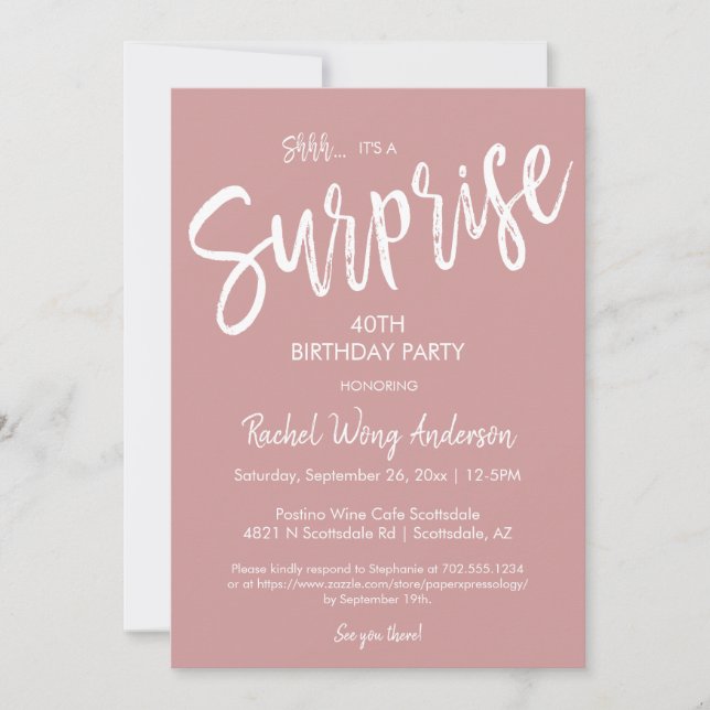 Convite Dusty Pink Surprise Birthday Retirement Party (Frente)