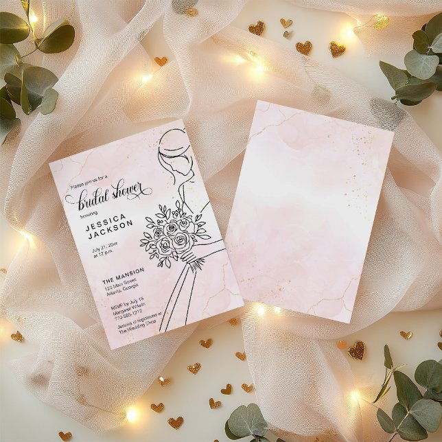 Convite Dusty Pink Watercolor com Noiva (Criador carregado)