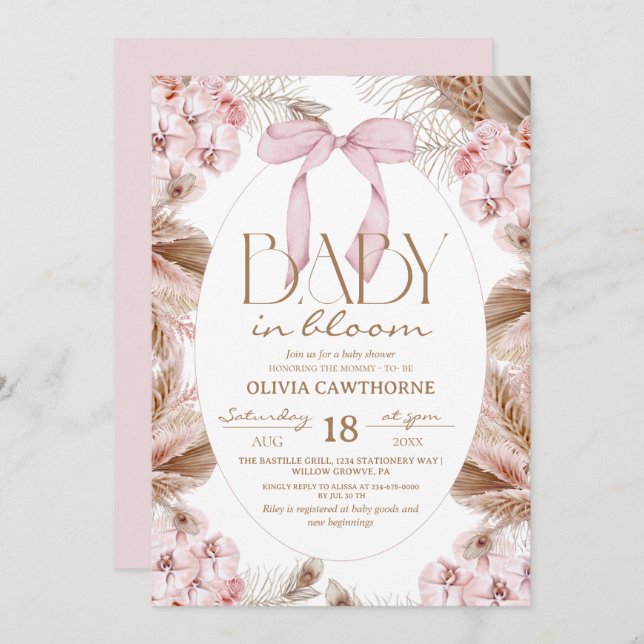 Convite  Dusty Pink Whimsical Baby Shower  (Frente/Verso)