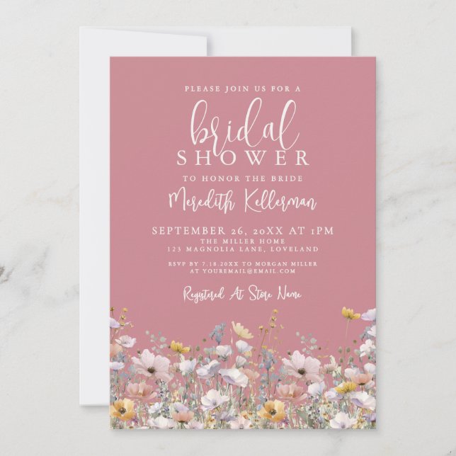 Convite Dusty Pink Wildflower Bridal Shower (Frente)