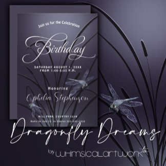 Convite Dusty Plum Dragonfly Birthday