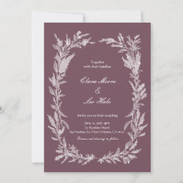 Convite Dusty Plum White Line Art Botanical Wedding Invita
