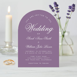 Convite Dusty Purple Arch Weding Simple Script Modern