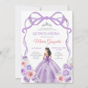 Convite Dusty Purple Arco Princesa Silver Quinceañera