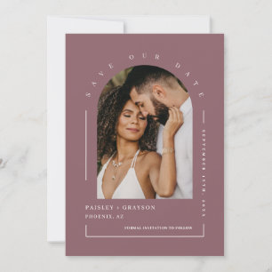 Convite Dusty Purple Boho Arch Photo Código QR Guarde noss