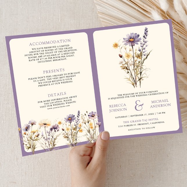 Convite Dusty Purple Boho Wildflower QR Code Wedding (Criador carregado)