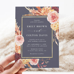 Convite Dusty Purple Burgundy Terracotta Casamento Floral