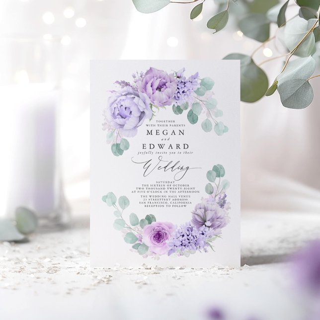 Convite Dusty Purple Floral Elegant Boho Wedding (Dusty Purple Floral Wedding Invitations)