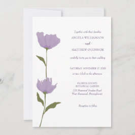 Convite Dusty Purple Floral, Limpo, Casamento Simples