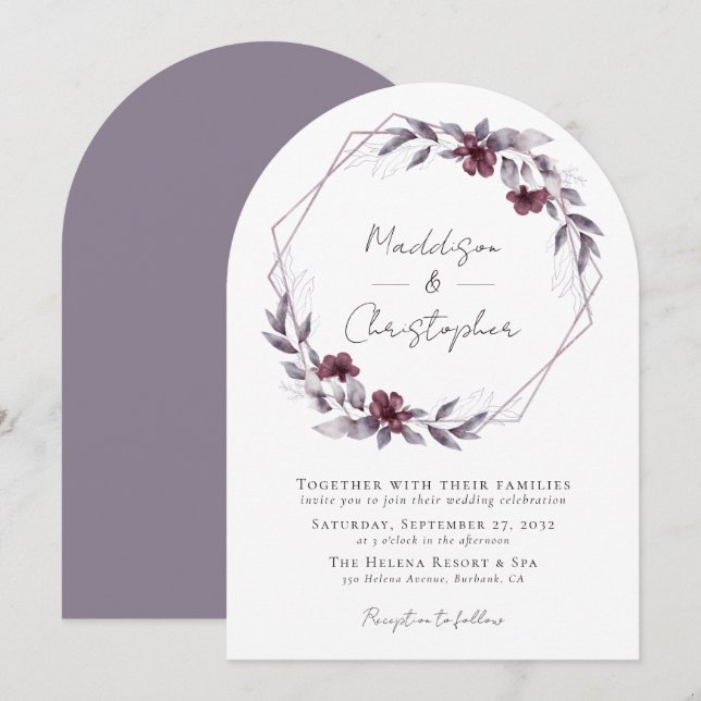 Convite Dusty Purple Floral Wreath Weds (Frente/Verso)