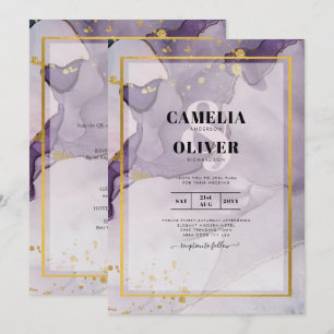 Convite Dusty Purple Gold Álcool Tinta Abstrato Casamento