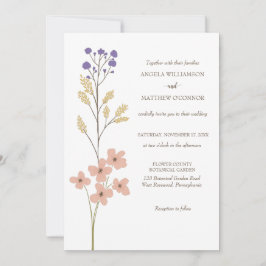 Convite Dusty Purple, Peach Simples Casamento Floral