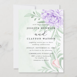 Convite Dusty Purple Peony Rosa Greenery deixa casamento
