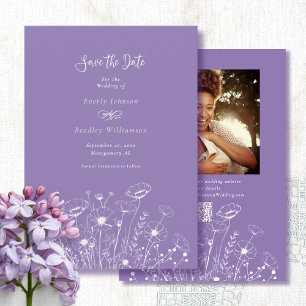 Convite Dusty Purple White Floral Salve o Casamento de Dat