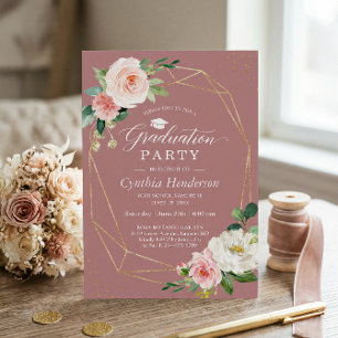 Convite Dusty Rosa Blush Classe Floral de Graduação 2024