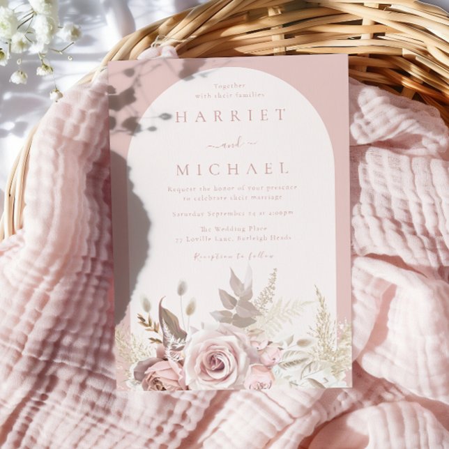 Convite Dusty Rosa Boho Arch Blush Casamento Floral (Criador carregado)