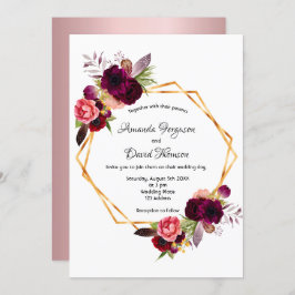 Convite Dusty rosa burgundy floresce casamento geométrico