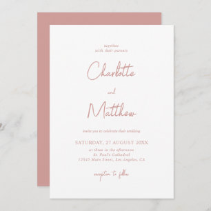 Convite Dusty Rosa Calliographic Detalhes do Casamento Tra