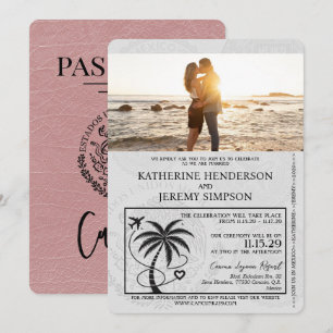Convite Dusty Rosa Cancun Passaporte Casamento