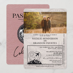Convite Dusty Rosa Colorado Passport Wedding