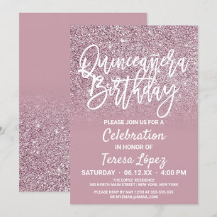 Convite Dusty Rosa cor-de-rosa Dourada Ombre Quinceañera