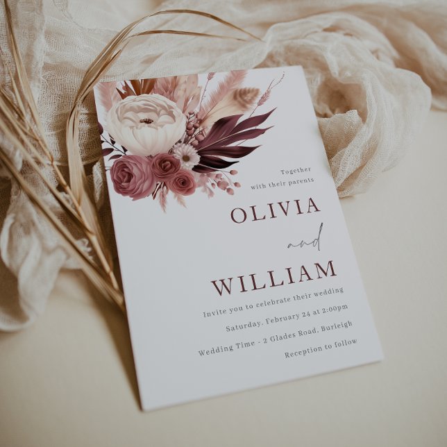 Convite Dusty Rosa e Burgundy Boho Elegance Wedding (Criador carregado)