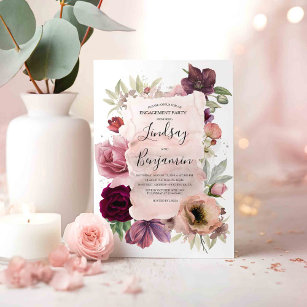 Convite Dusty Rosa e Burgundy Festa de noivado Floral