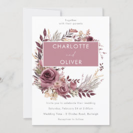 Convite Dusty Rosa e Burgundy Wreath Modern Weds