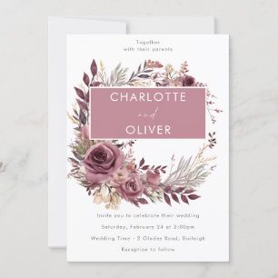 Convite Dusty Rosa e Burgundy Wreath Modern Weds