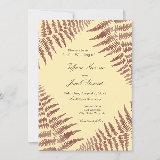 Convite Dusty Rosa e Peach Blush Ferns Casamento (Frente)
