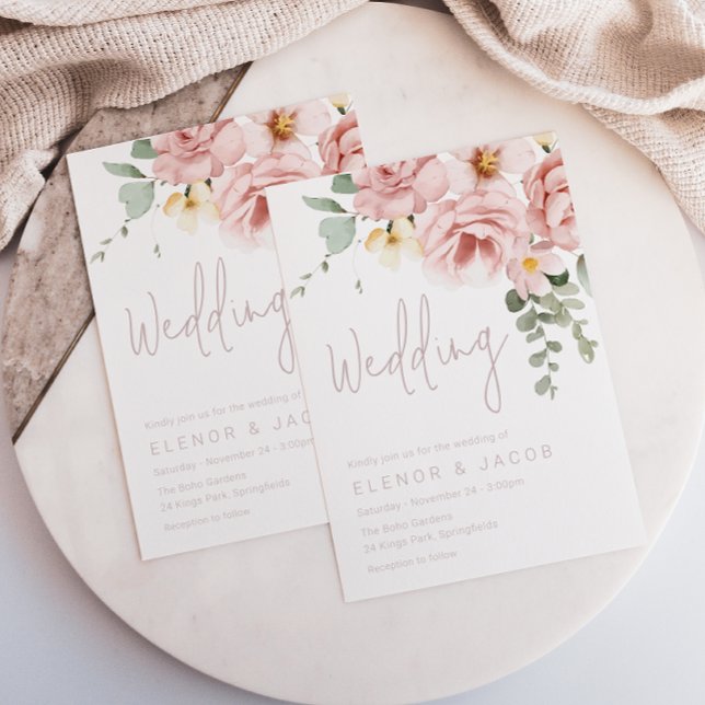 Convite Dusty Rosa e Sage Floral Wedding (Criador carregado)