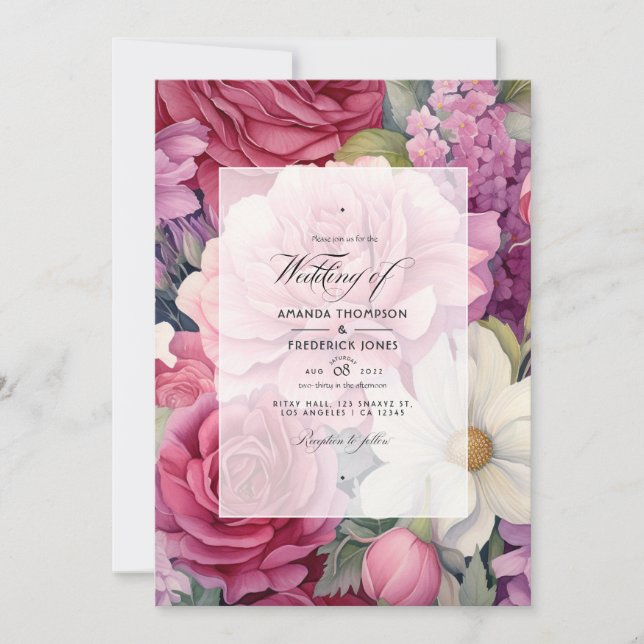 Convite Dusty Rosa e Sage Floral Wedding (Frente)