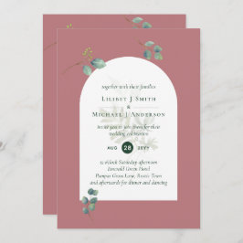 Convite Dusty Rosa Eucalyptus Greenery Arch de Casamento