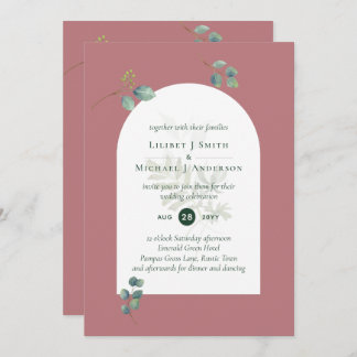 Convite Dusty Rosa Eucalyptus Greenery Arch de Casamento