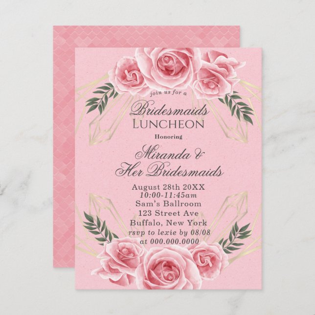 Convite Dusty Rosa Floral Bridesmaids Luncheon Invites (Frente/Verso)