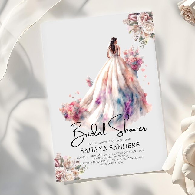 Convite Dusty Rosa Floral Chá de panela de Vestido (Criador carregado)