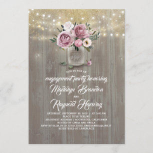 Convite Dusty Rosa Floral Mason Jar Noivado Russo