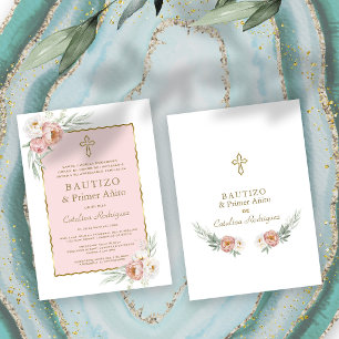 Convite Dusty Rosa Floral - primeiro aniversario Espanhol