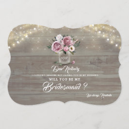 Convite Dusty Rosa Floral Rustic Você Será Minha Porta-Cab