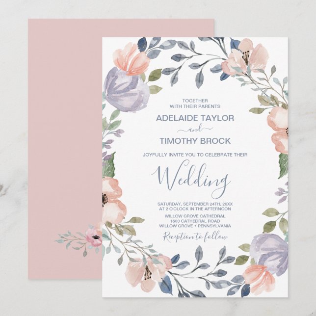 Convite Dusty Rosa Florals Wedding (Frente/Verso)