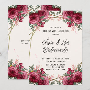 Convite Dusty Rosa Geométrica Floral Bridesmaids Luncheid