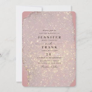Convite Dusty Rosa Glam Dourado Brilhante Elegante Rosa Mo