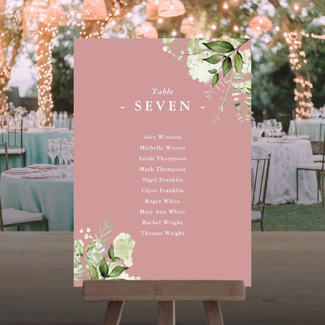 Convite Dusty Rosa Greenery Número da Tabela de Planos (Dusty Rose Greenery Seating Plan Table Number)