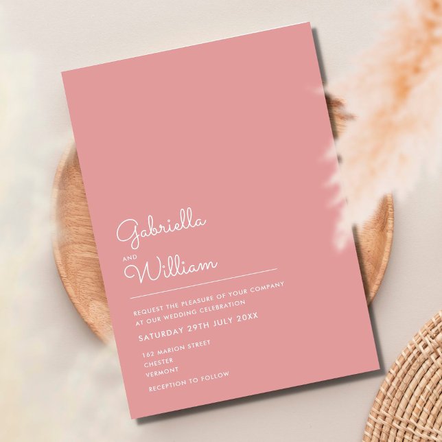 Convite Dusty Rosa Minimalist Mauve Wedding (Criador carregado)