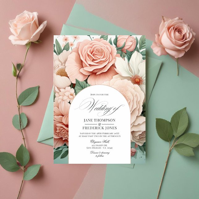 Convite Dusty Rosa, Mint Green e Blush Floral Wedding (Dusty Rose, Mint Green, and Blush Floral Wedding Invitation)