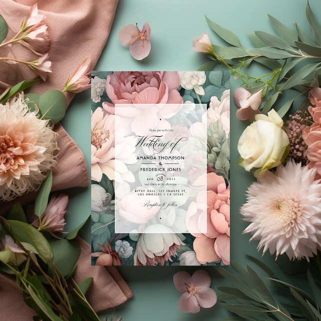 Convite Dusty Rosa, Mint Green e Blush Floral Wedding (Dusty Rose, Mint Green and Blush.)