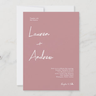 Convite Dusty Rosa Modern Elegant Script Wedding
