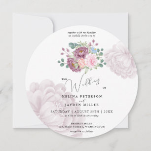 Convite Dusty Rosa Plum Peony Floral Wedding